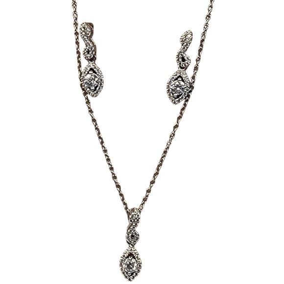 Vintage Sterling Silver CZ Necklace and Earring Set with Marquise Drop Design - Picture 1 of 10